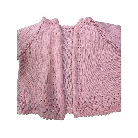 Vintage Handmade Baby Dress & Cardigan Set – Pink Knit Lace, Special Occasion Ou - Picture 4 of 16